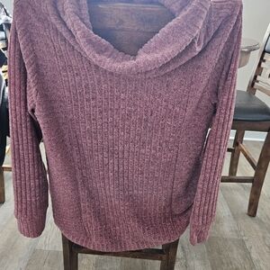 Women's Ribbed Cowl Neck Sweater - Purple